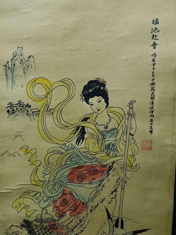 中国美術 『 唐寅 瑤池赴會 』 掛け軸 紙本  中国明代画家 書法家 中国美術 『 唐寅 瑤池赴會 』 掛け軸 紙本 中国明代画家 書法家